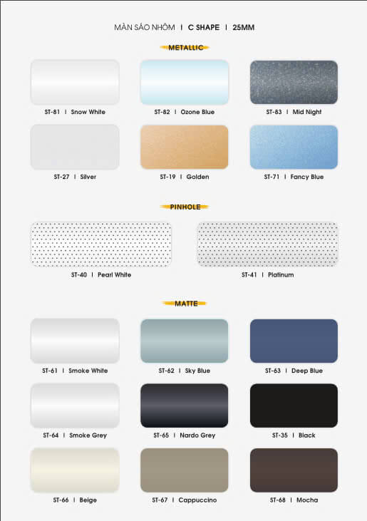 Màn Sáo Nhôm C Shape 25mm 2 Màu mới